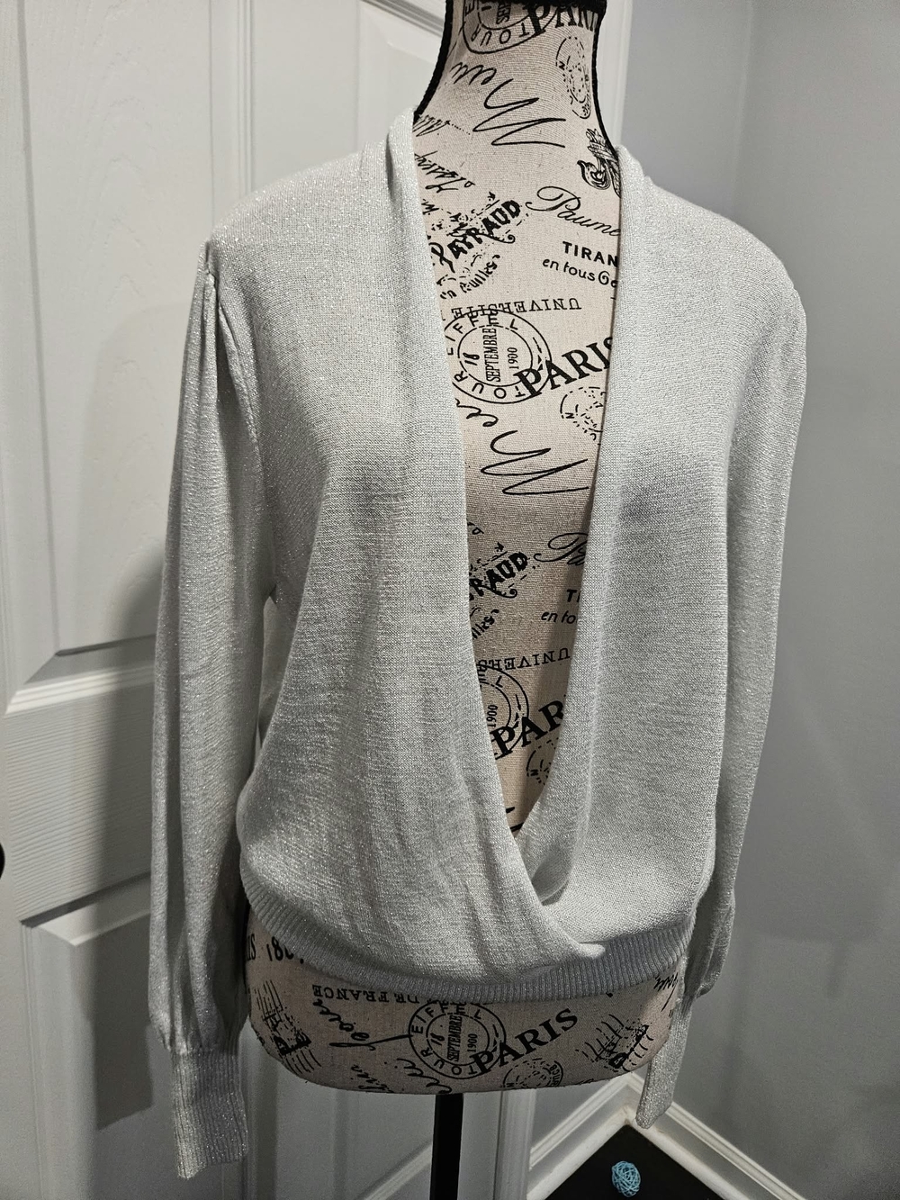 Cato Metallic Draped Cardigan in Silver Medium Like New